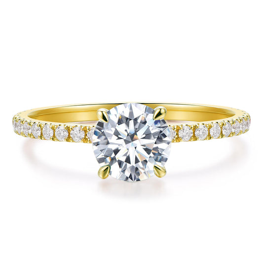 CGSRING 14K Solid Gold Moissanite Rings, 14K Gold Moissanite Engagement Ring, 1ct Round Moissanite Rings for Women (Yellow Gold, 6.5)