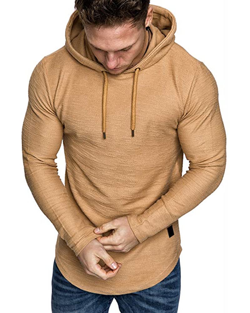 Lexiart Mens Fashion Athletic Hoodies Sport Sweatshirt Solid Color Fleece Pullover Khaki L