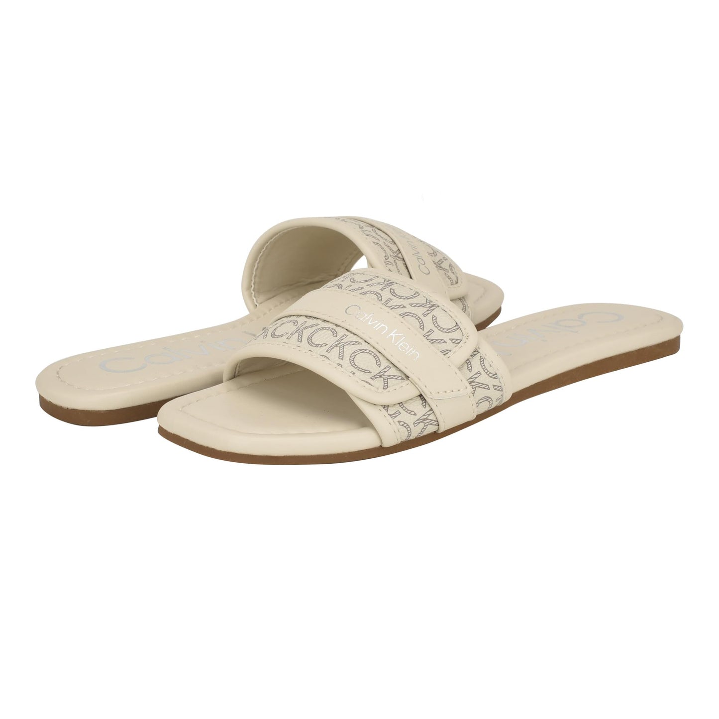 Calvin Klein Women's Bonica Sandal, Ivory Logo 150, 7