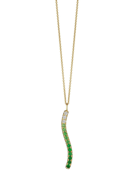 14k Tsavorite Ombre Wavy Vertical Pendant Necklace, OS, Yellow Gold