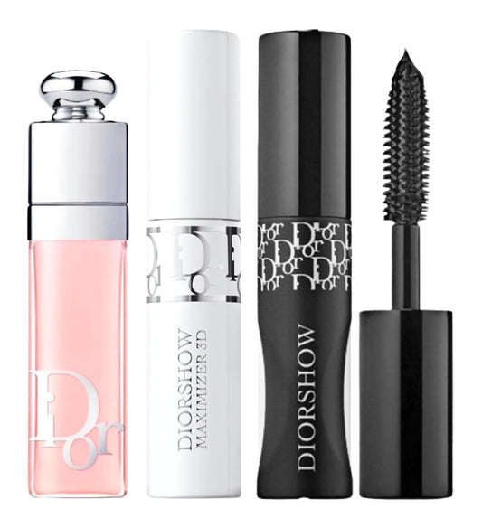Dior Addict Mini Lip Maximizer, Mascara Base 3D Primer, Buildable Mascara 090 - Travel Size Gift Set
