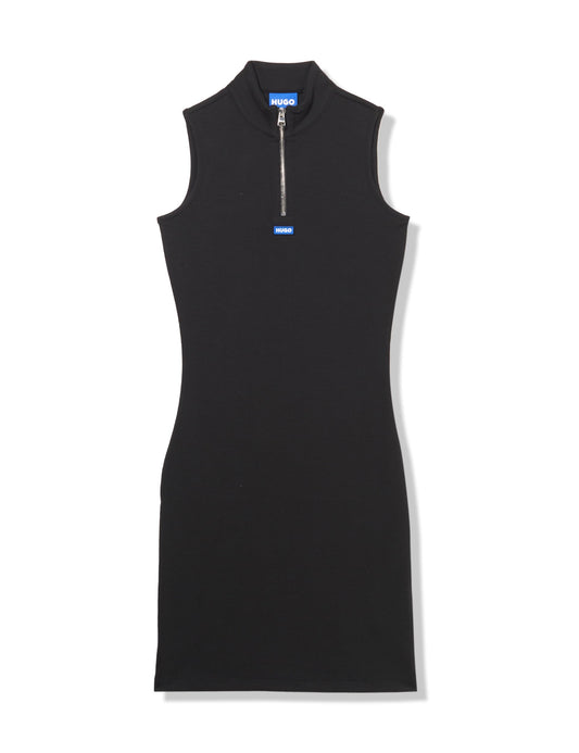 HUGO Half Zip Sleeveless Rib Dress black pepper Small