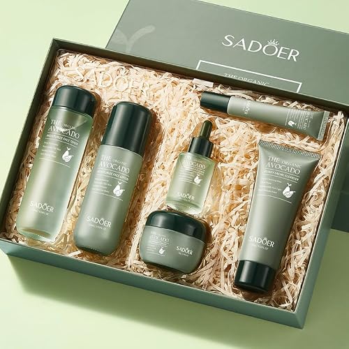 Avocado Skincare Sets, 6Pcs Skincare Gift Set with Facial Cleanser, Face Serum, Face Cream, Eye Cream, Toner, moisturizing Lotion, Skin Care Sets & Kits, Hydrating Facial Kit for women
