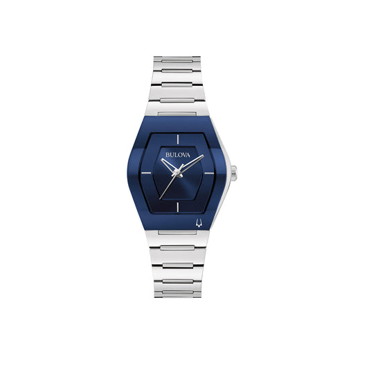 Bulova Ladies' Modern Gemini Stainless Steel 3-Hand Quartz Watch, Blue Dial Style:96L293