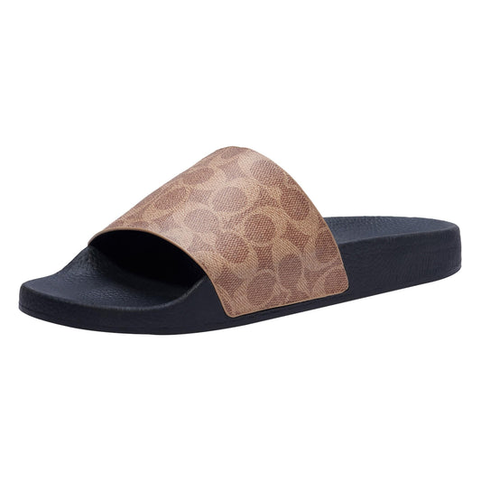 Coach Men's Coated Canvas Pool Slide Sandal, Tan Signature, 10