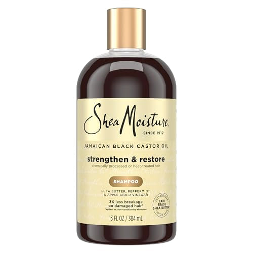 Shea Moisture Strengthen and Restore Shampoo for Damaged Hair 100% Pure Jamaican Black Castor Oil Cleanse and Nourish 13 oz