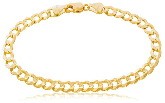 The Diamond Deal Mens Solid 14K Yellow Gold Shiny Cuban Comfort Curb Chain Bracelet with Lobster-Claw Clasp (7",8.5" or 10 inch)