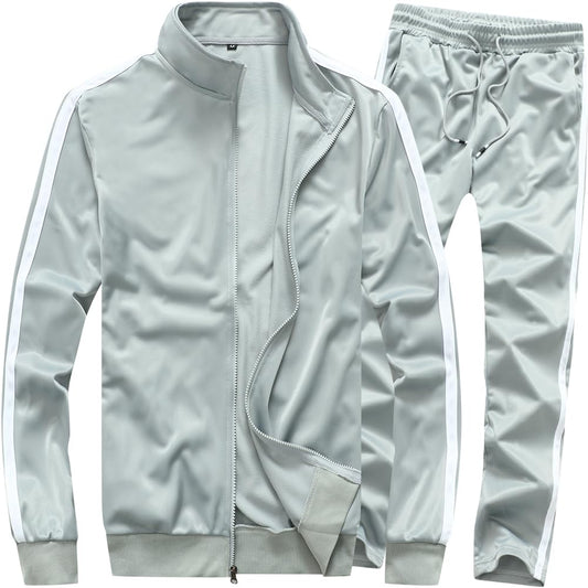 MACHLAB Men's Activewear Full Zip Warm Running Tracksuit Sports Set Casual Sweat Suit Silver Grey L
