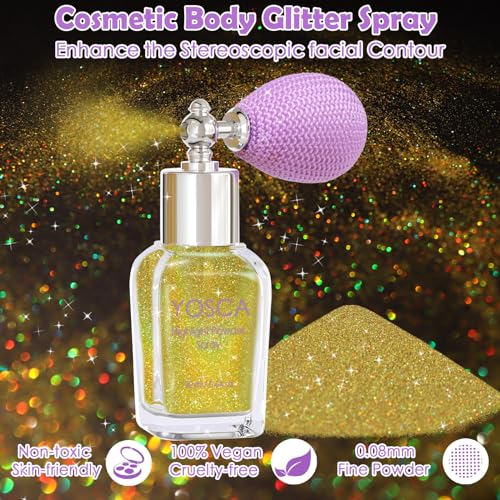 Yosca Body Glitter Spray, 30ML Holographic Body Shimmer Powder Hair Spray