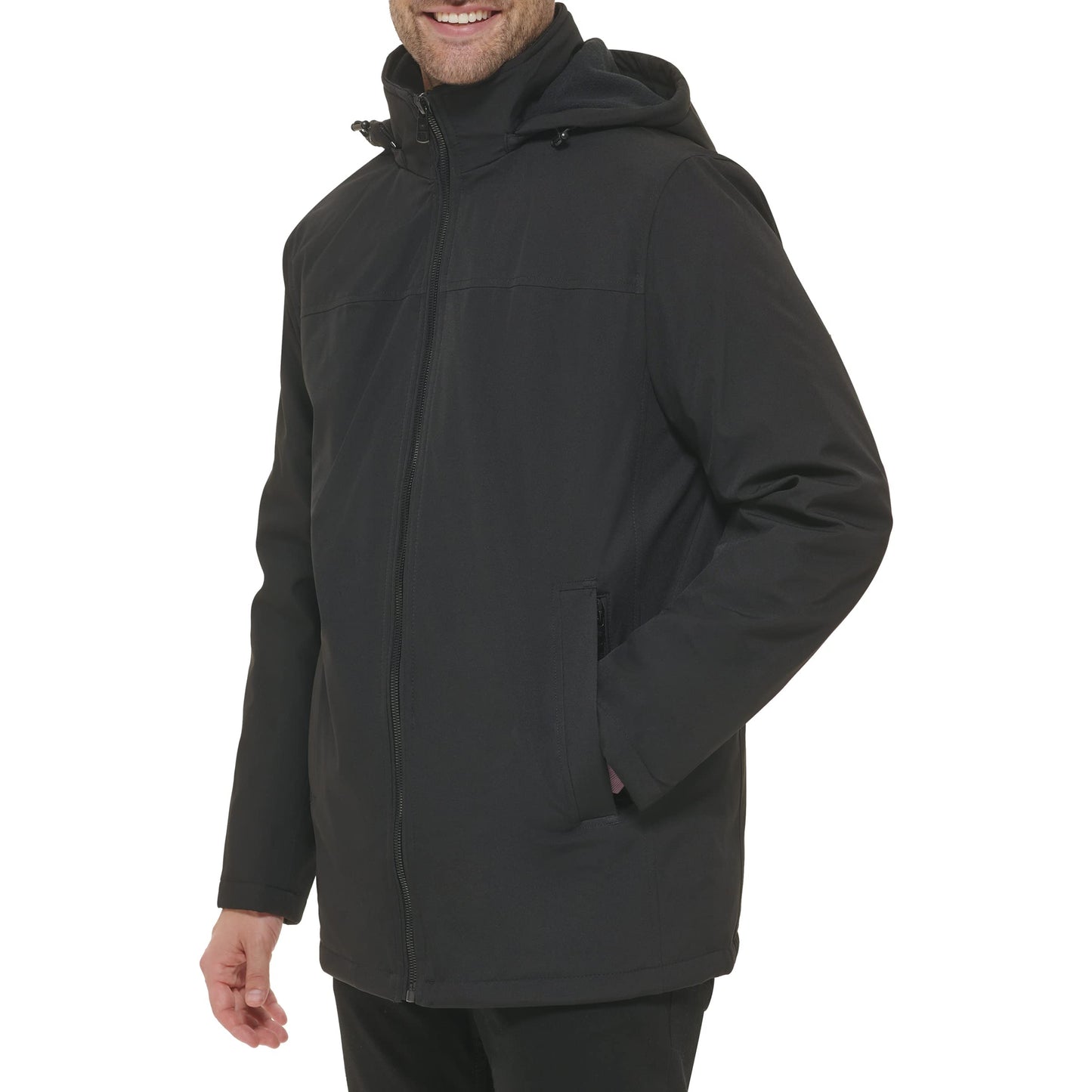 Calvin Klein Men's Rip Stop Hooded Jacket With Inner Fleece Bib, Deep Black, Medium