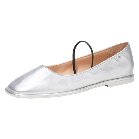 Coach Women's Emilia Metallic Leather Mary Jane Flat, Silver, 8.5