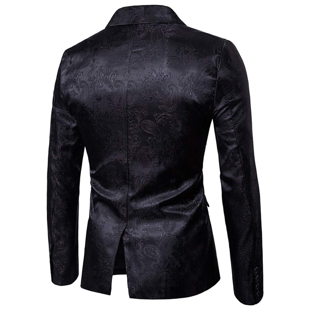 Mens 2 Piece Paisley Dress Suit One Button Party Wedding Blazer Pants Sets (Black, Large)