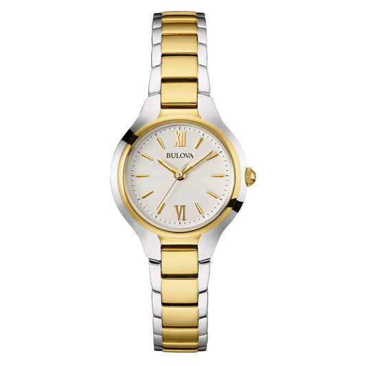 Bulova Ladies' Classic Dress 3-Hand Quartz Stainless Steel Watch, Two Tone Gold, 28mm Style: 98L217