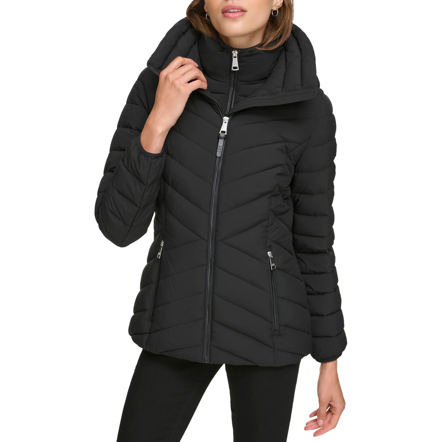 DKNY Women's Hooded Puffer Jacket, Black