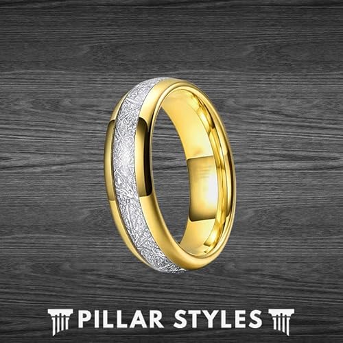 Thin 14K Gold Wedding Band Tungsten Ring Meteorite Wedding Rings for Women 6mm Celestial Meteorite Ring Star Dust Anniversary Gifts for Her