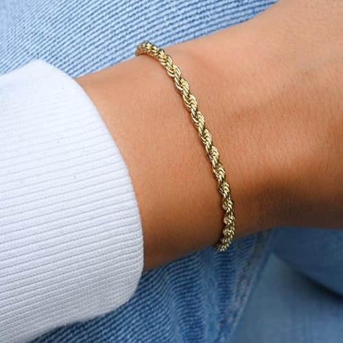 SHOP WGS 3.5MM 14K Solid Gold Rope Bracelet for Women & Men