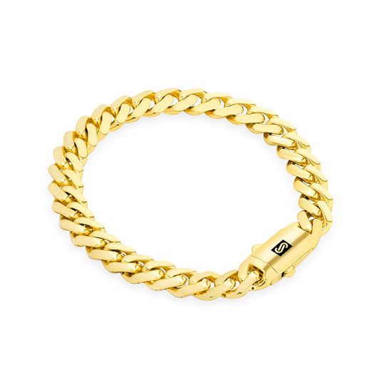 Nuragold 14k Yellow Gold 7.5mm Royal Monaco Miami Cuban Link Chain Bracelet, Mens Womens Fancy Box Clasp 7" 7.5" 8" 8.5" 9"