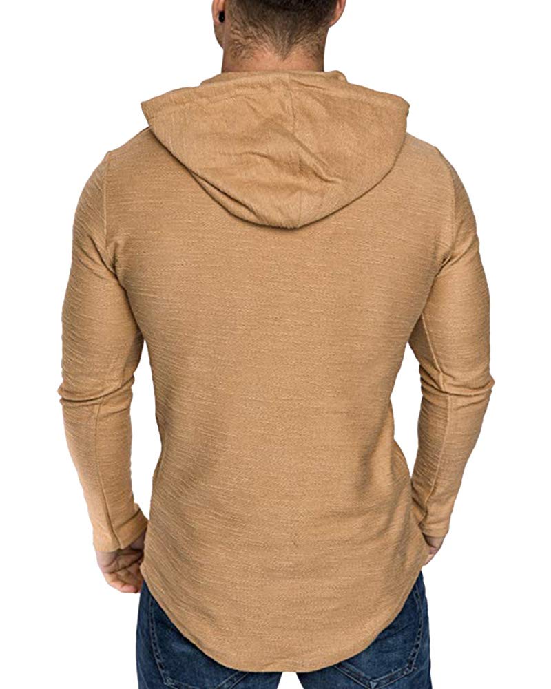 Lexiart Mens Fashion Athletic Hoodies Sport Sweatshirt Solid Color Fleece Pullover Khaki L