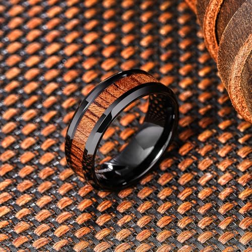 Mens 8mm Tungsten Wedding Band Natural Wood Inlaid Engagement Rings Size 10