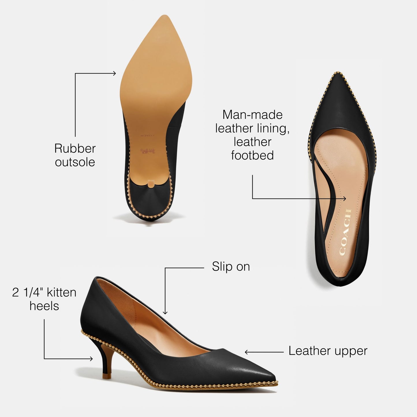 Coach Women's Jackie Leather Pump, Black, 5