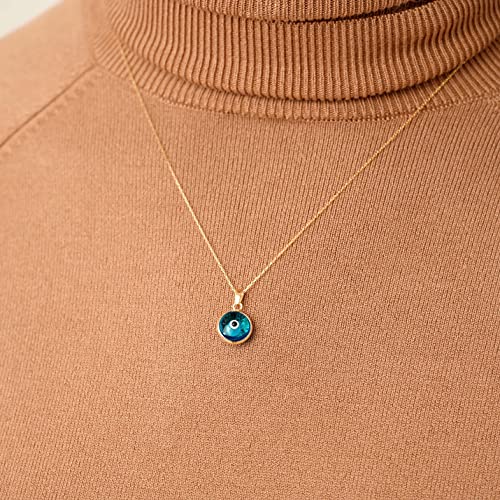 Gelin Dainty Turquoise Evil Eye Necklace for Women in 10K Solid Gold, 18 Inch Chain