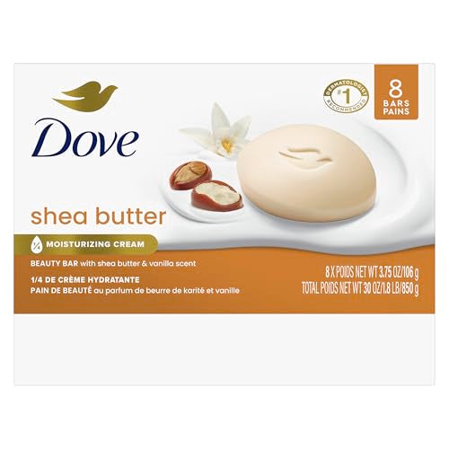 Dove Shea Butter Beauty Bar Soap 8 Count, Nourishing Cleanser, 3.75 oz