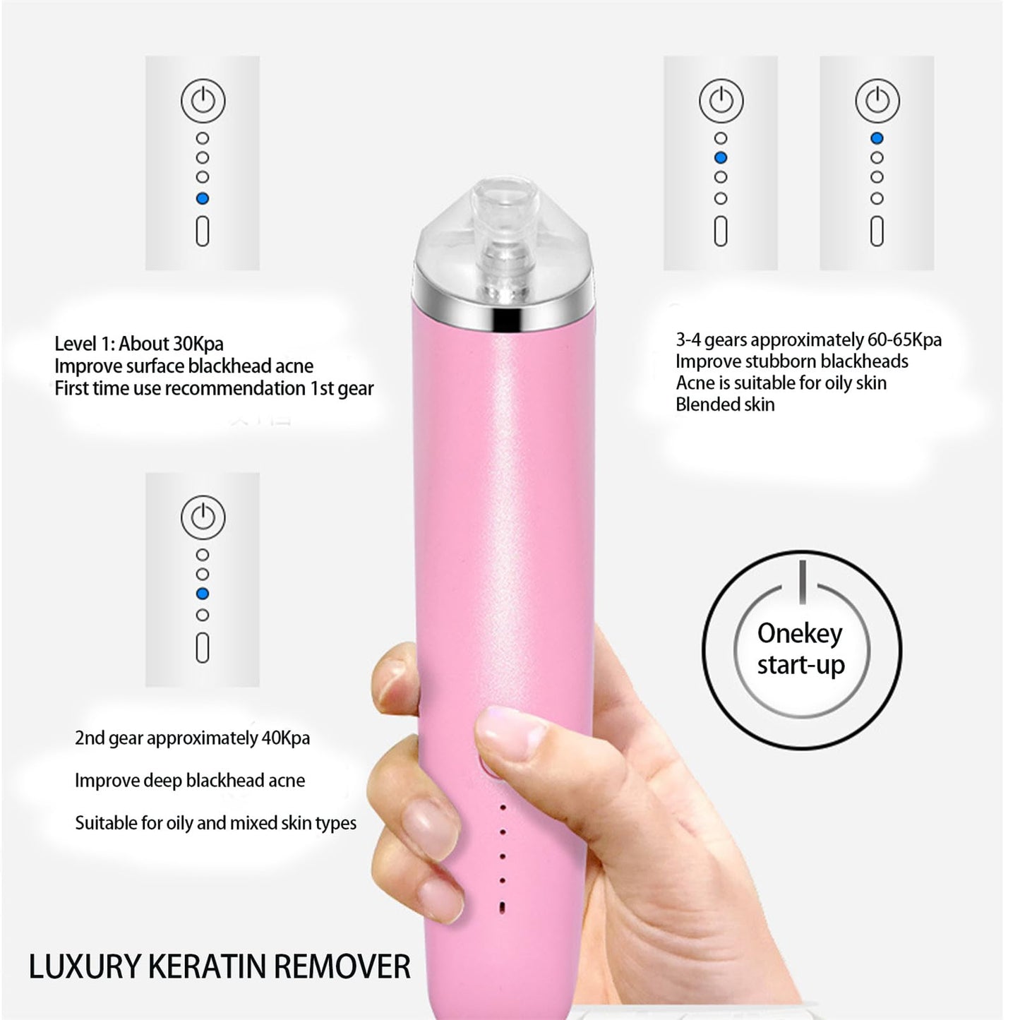 Keratin Remover, Blackhead Remover Pore Vacuum - Electric Face Vacuum Pore Cleaner Acne White Heads Removal with 3 Modes and 4 Suction Heads, Extractions Tool (White)