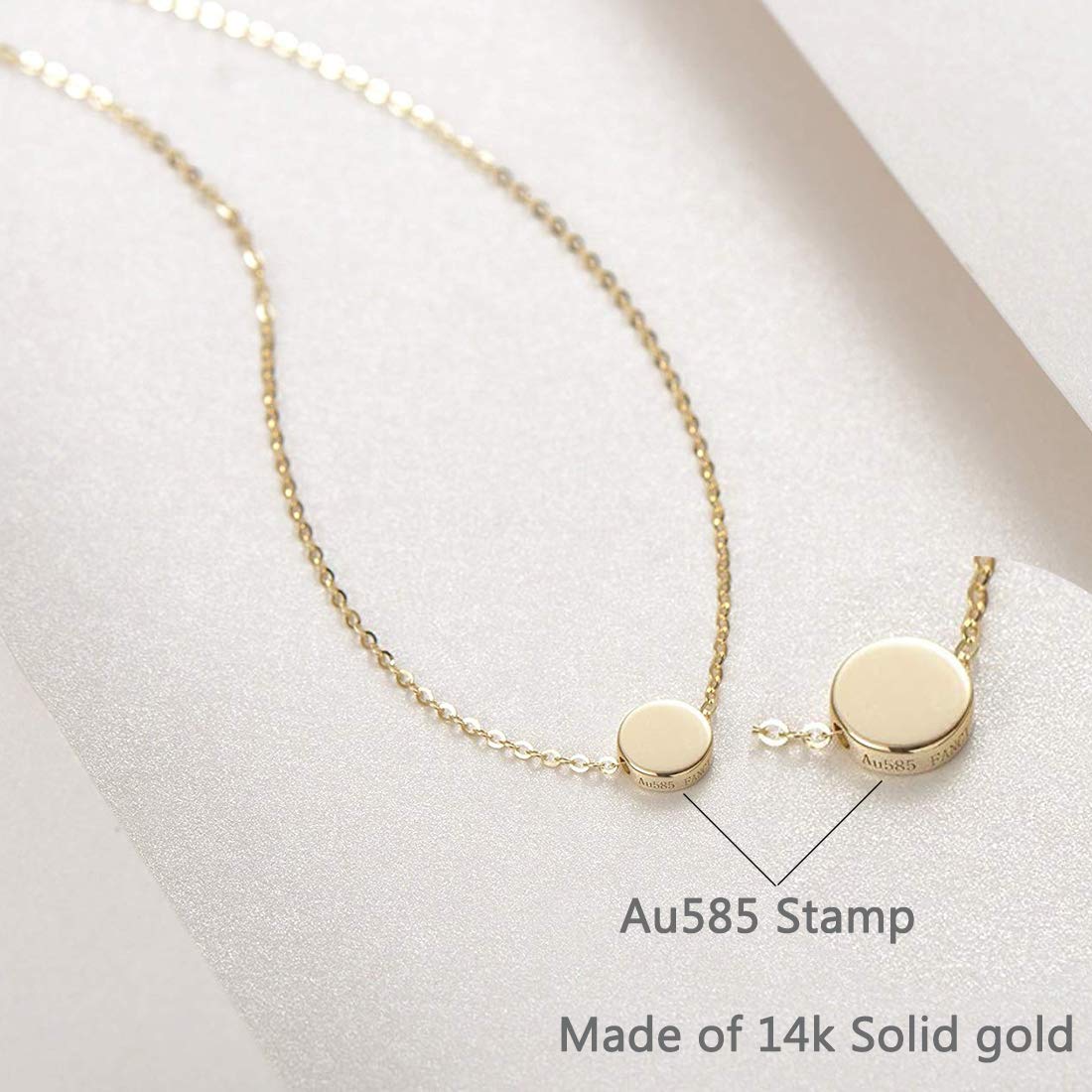 Carleen Solid Real 14K Yellow Gold Tiny Dot 6mm Round Small Cute Simple Coin Necklace Pendant Minimalist Dainty Everyday Fine Jewelry Mother's Day Gifts For Women, 16+2 Extender Gold Chain