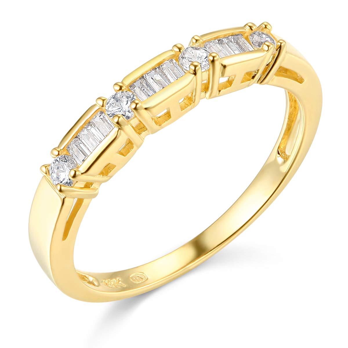 14k Yellow Gold SOLID Wedding Engagement Ring and Wedding Band 2 Piece Set - Size 8.5