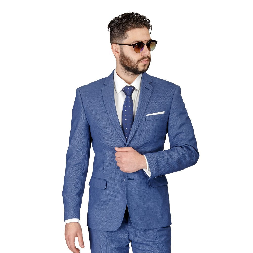 Slim Fit Men Suit Micro Textured Weave 2 Button Notch Collar AZAR 11812 (38 Regular 32 Waist 32 Length, Slate Gray)