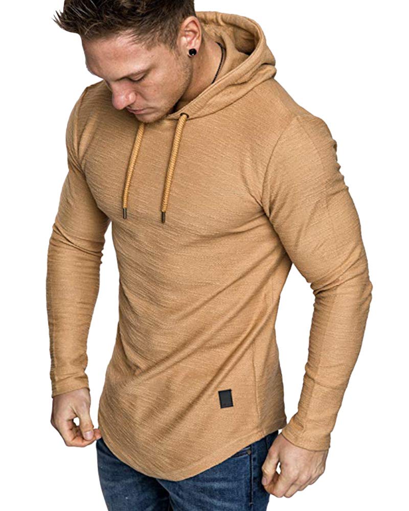 Lexiart Mens Fashion Athletic Hoodies Sport Sweatshirt Solid Color Fleece Pullover Khaki L