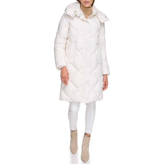 DKNY Women's Diamond Quilt Long Puffer, Pearl