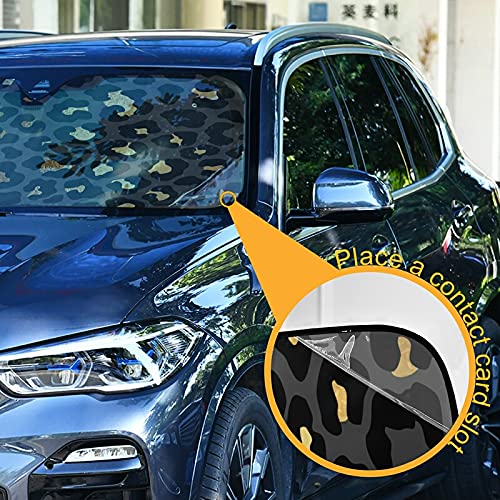 Black Gold Leopard Skin Car Windshield Sun Shade Foldable Luxury Auto Front Window Sunshade, Accordion Folding Sun Visor Shield Protector Blocks UV Rays for SUV Trucks 55x27.6 inch