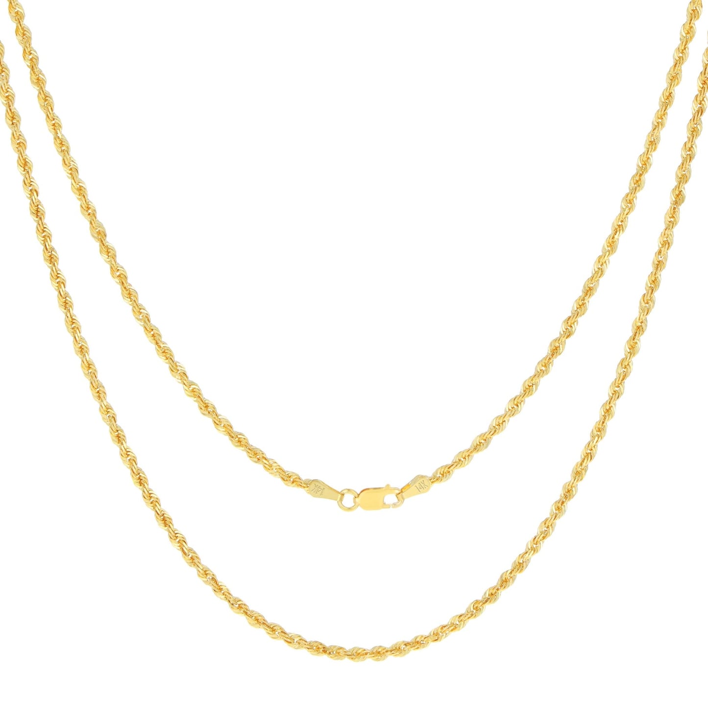 Nuragold 14k Yellow Gold 2mm Rope Chain Diamond Cut Necklace, Mens Womens Jewelry 16" 18" 20" 22" 24" 26" 28" 30"