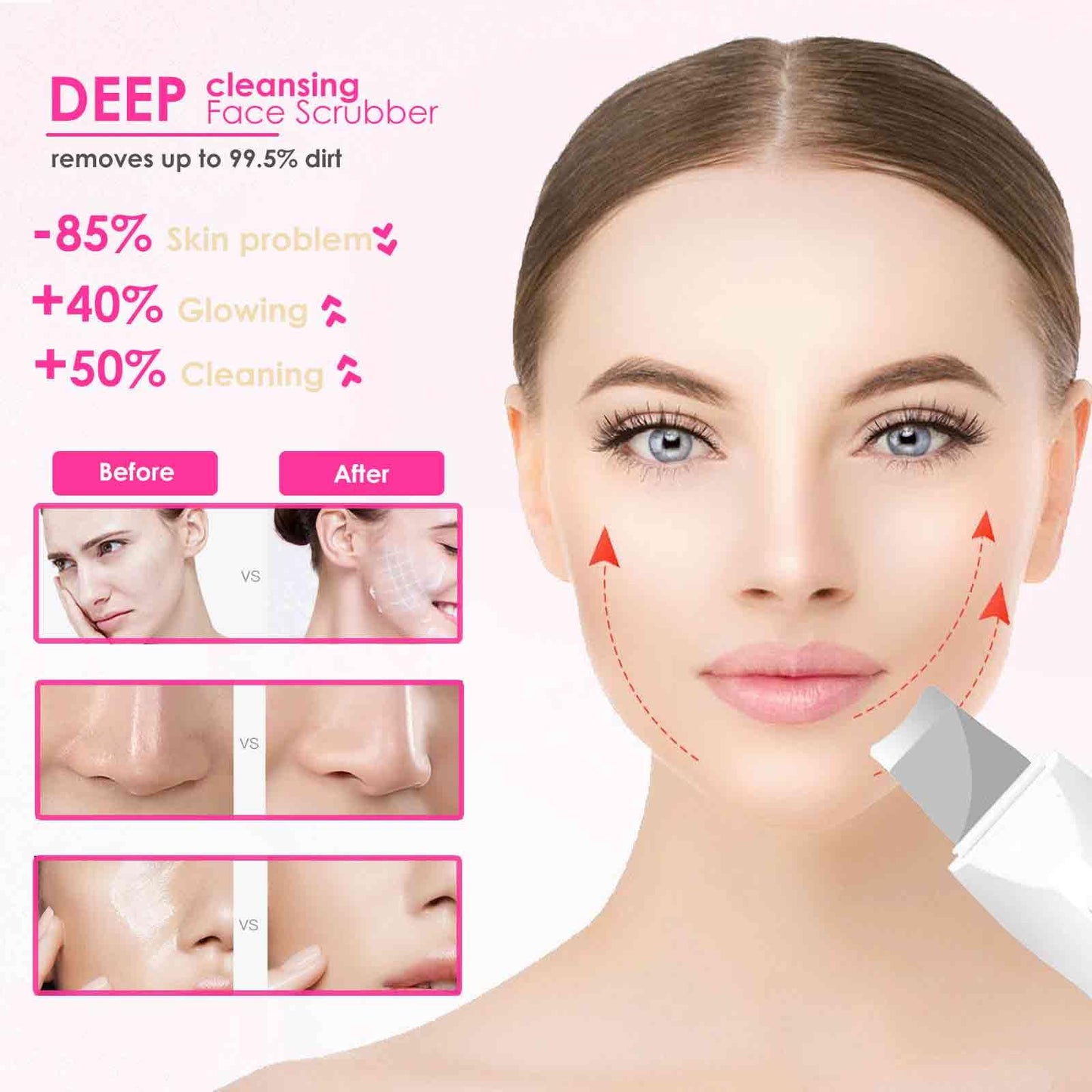 BRILLIRARE Face Scrubber, Skin Spatula, Facial Silicone Pore Cleaner, Rechargeable All Skin Types Waterproof Blackhead Remover Tools for Deep Cleansing, Exfoliating, 3 Modes Wireless, White