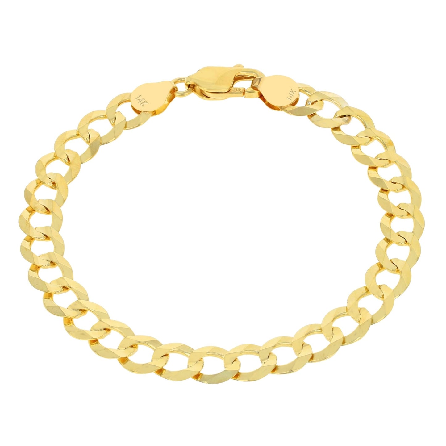 Nuragold 14k Yellow Gold 7mm Solid Cuban Curb Link Chain Bracelet, Mens Jewelry 7" 7.5" 8" 8.5" 9"