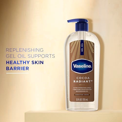 Vaseline Cocoa Radiant Body Gel Oil for Glowing Skin with Cocoa Butter 12oz