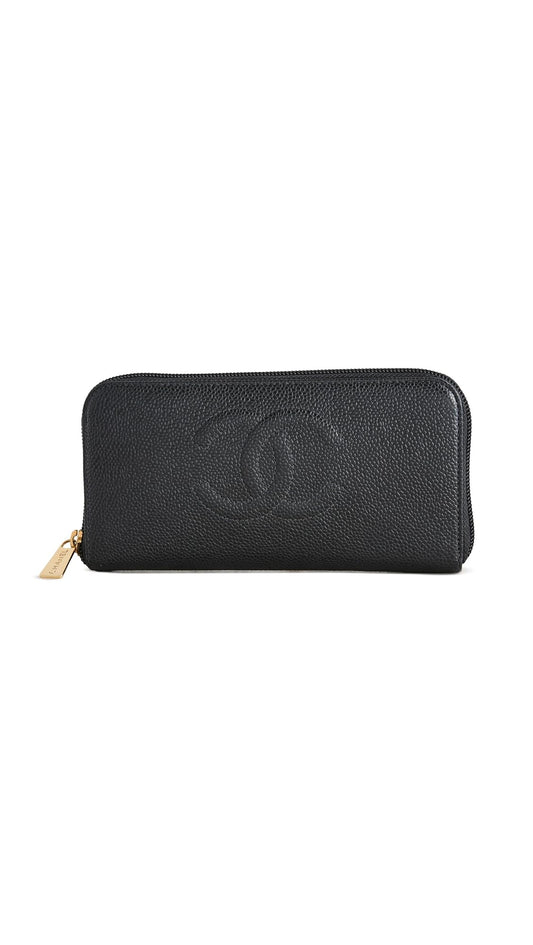 Chanel Women's Pre-Loved Chanel Black Caviar CC Zippy Wallet, Black, One Size
