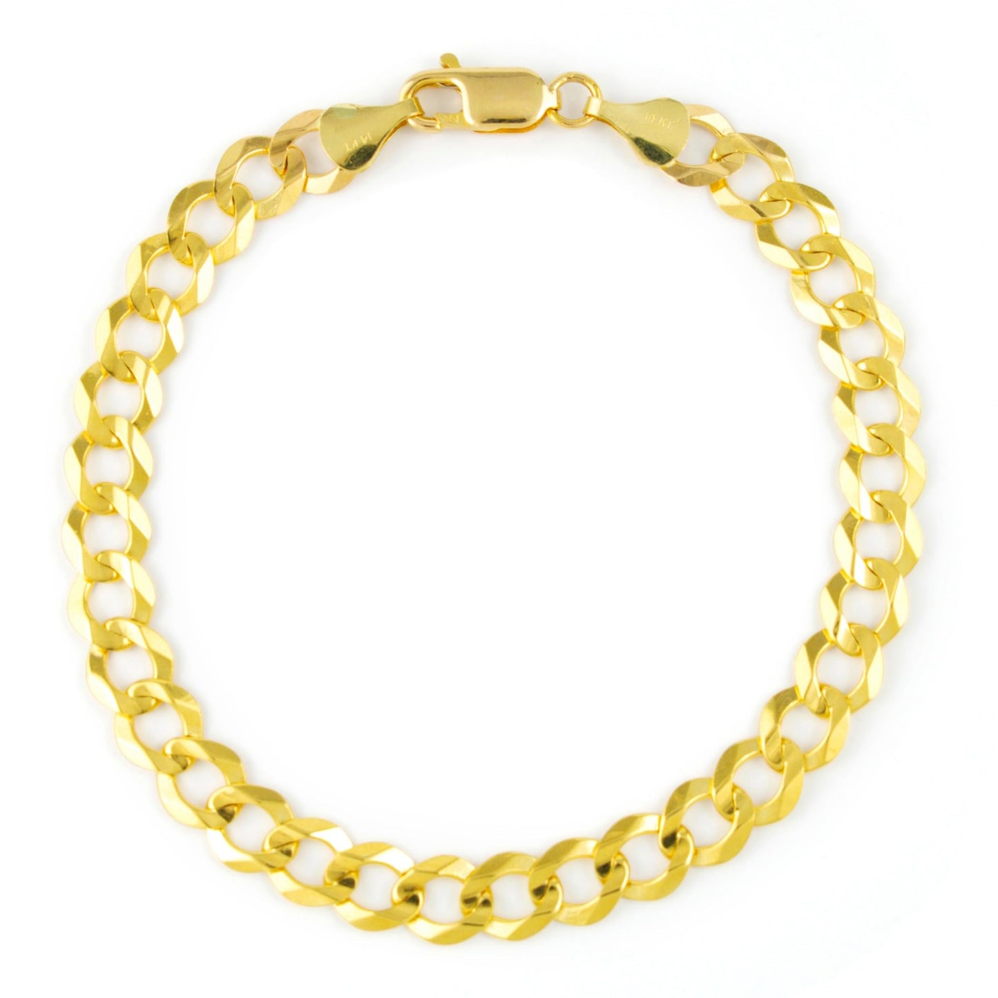 Nuragold 14k Yellow Gold 7mm Solid Cuban Curb Link Chain Bracelet, Mens Jewelry 7" 7.5" 8" 8.5" 9"