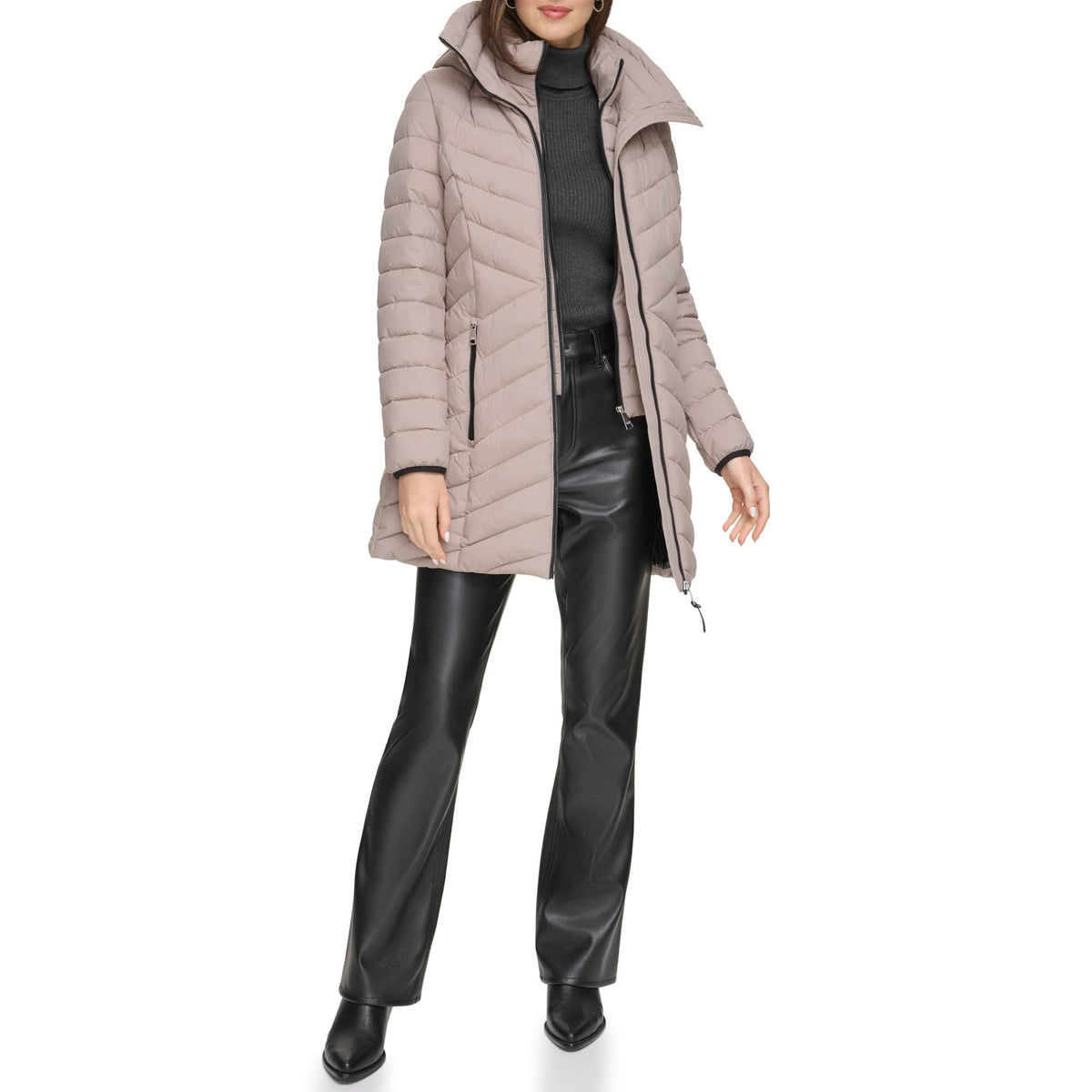 DKNY Women's Hooded Long Puffer Jacket, Thistle