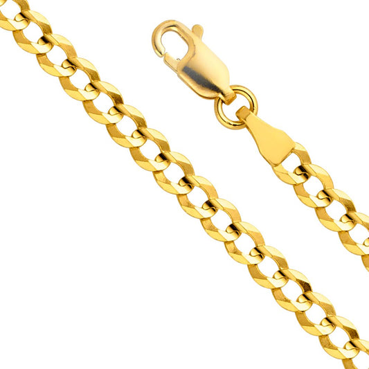 14k REAL Yellow Gold Solid Men's 3.5mm Cuban Curb Chain Necklace with Lobster Claw Clasp - 20"