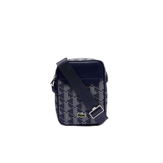Lacoste Men's Vertical Camera Bag, Silver Chine/White-Navy Blue-Sunny, One