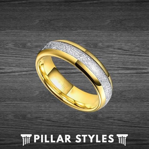Thin 14K Gold Wedding Band Tungsten Ring Meteorite Wedding Rings for Women 6mm Celestial Meteorite Ring Star Dust Anniversary Gifts for Her