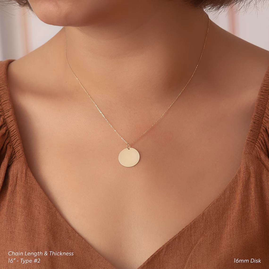 14K Solid Custom Engrave Disk Necklace, Personalized Dainty Solid Gold Charm Pendant, Real Gold 2 Side Engravable Multi Disc Pendant Gift