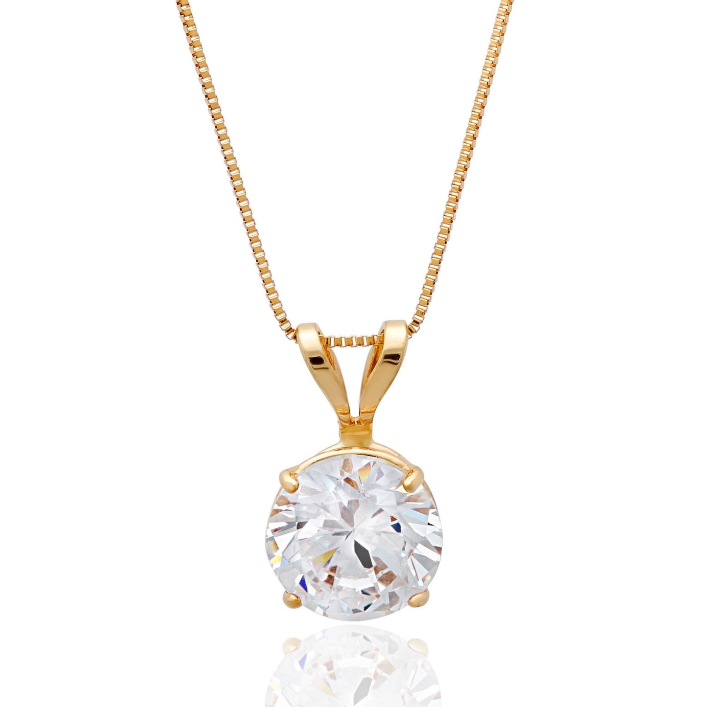 MAX + STONE 14k Yellow Gold 6.5mm Round Solitaire Cubic Zirconia Pendant Necklace for Women with 18 Inch Box Chain