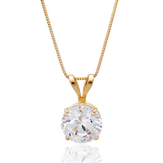 MAX + STONE 14k Yellow Gold 6.5mm Round Solitaire Cubic Zirconia Pendant Necklace for Women with 18 Inch Box Chain