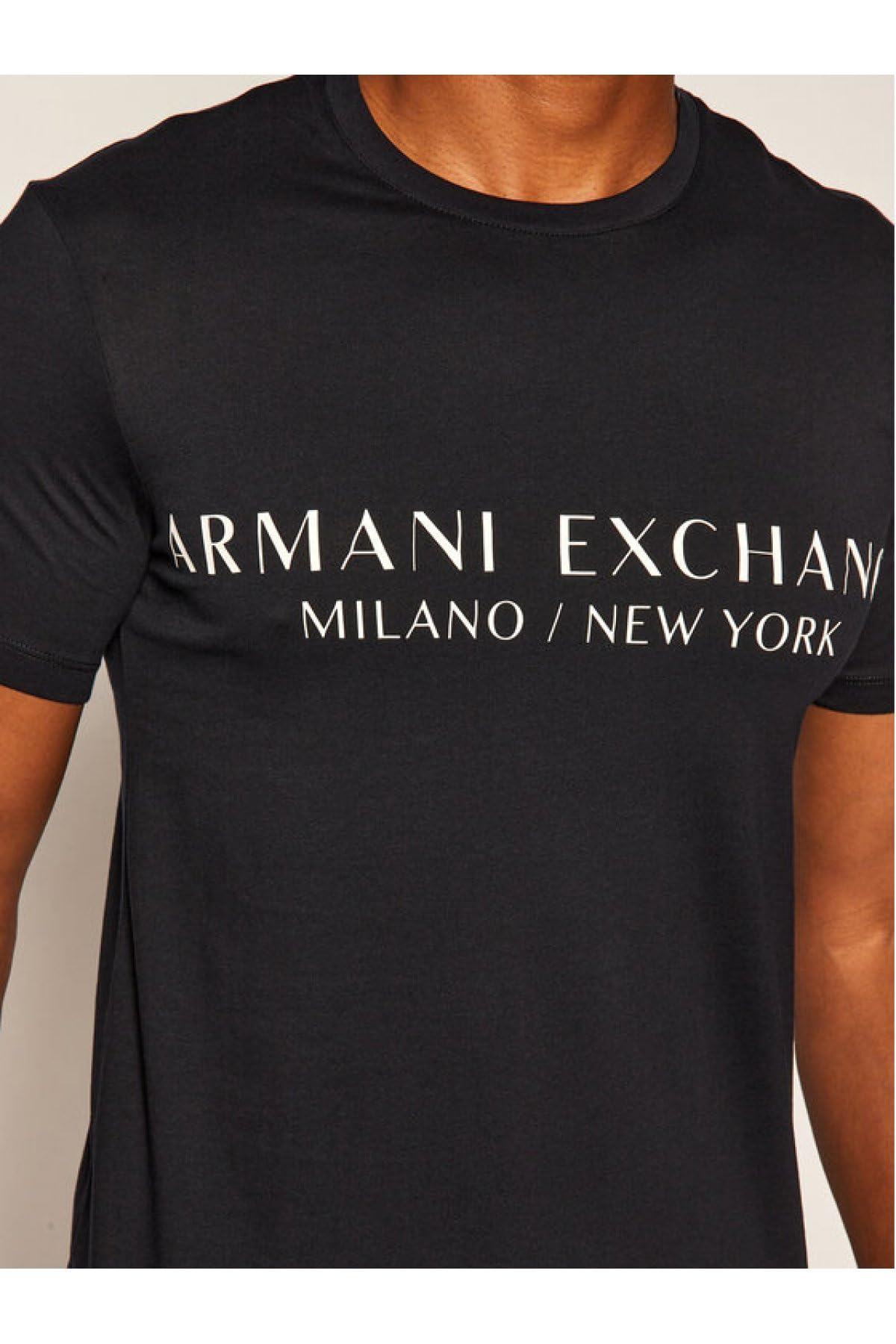 A｜X ARMANI EXCHANGE Men's Short Sleeve Milan New York Logo Crew Neck T-Shirt, Navy, M