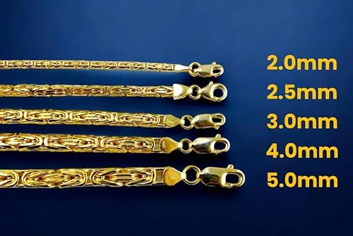 14K Yellow Gold Byzantine Square Box Necklace Bracelet Chain Men Women Jewelry 11.5g | 2.5mm | 24 Inches | MADE IN ITALY