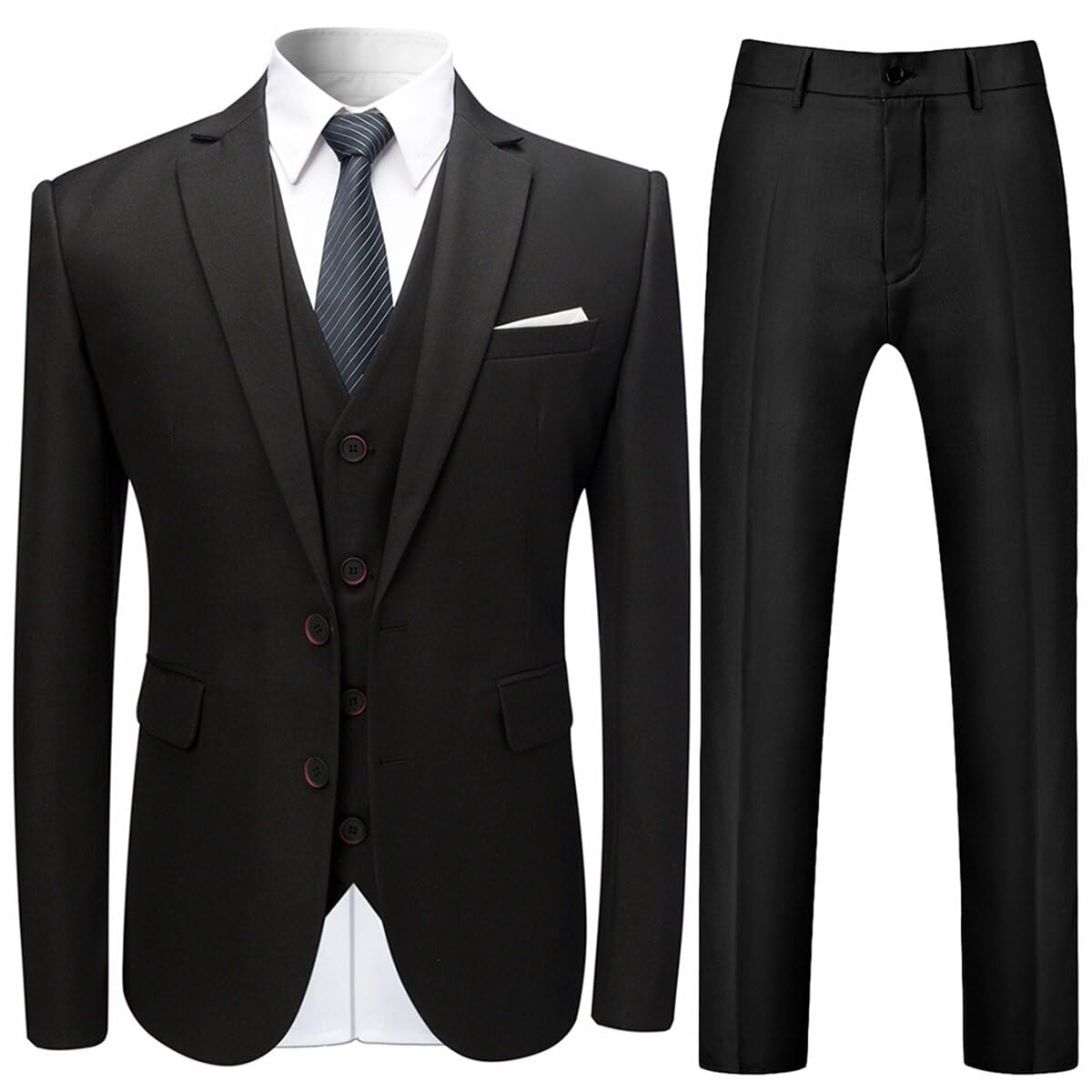 Cloudstyle Mens Stylish 3 Piece Dress Suit Classic Fit Wedding Formal Jacket & Vest & Pants Black