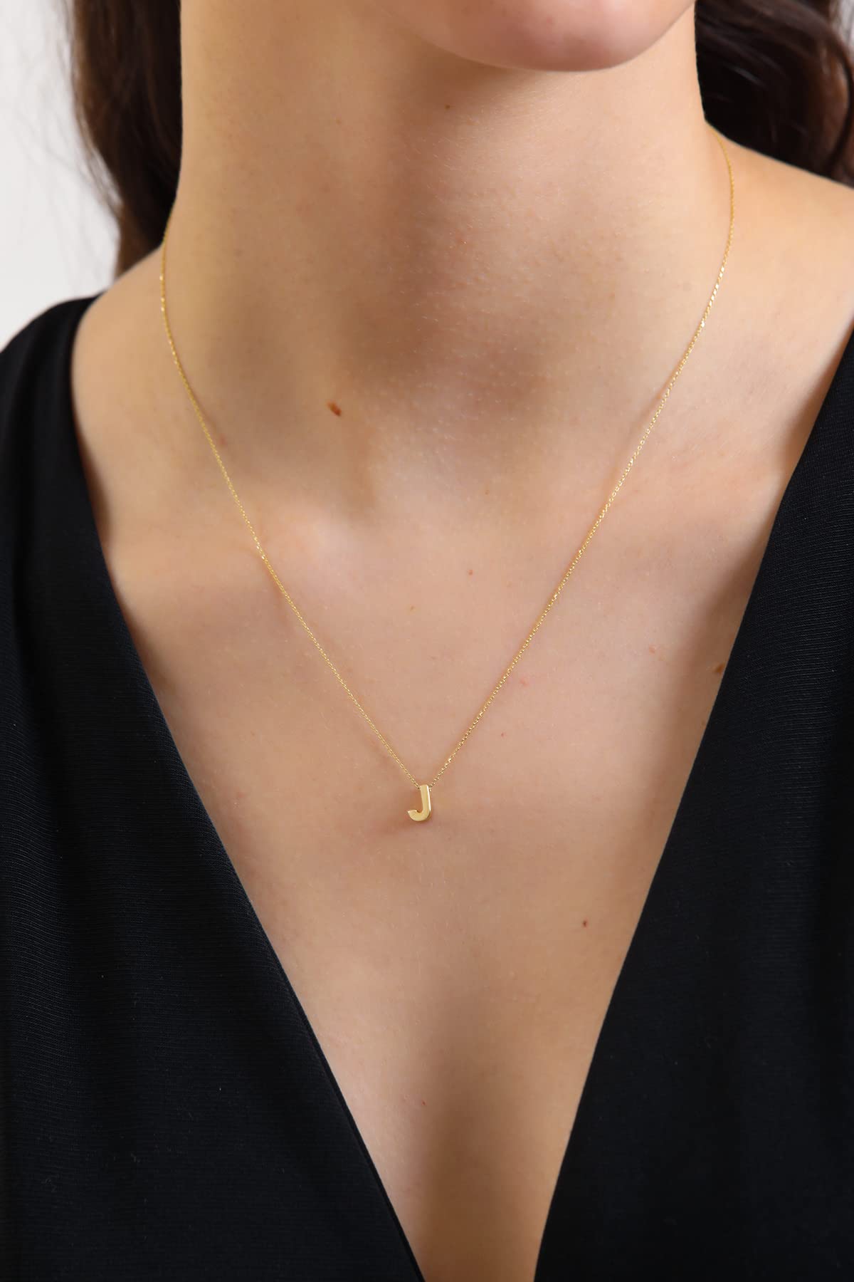 Wish Carat 100% 14k Pure Gold Necklace - Non Tarnish Dainty Charm Personalized Initial Necklaces for Women, Teen Girls, Mom, Daughter, Grandma | Custom Pendant Jewelry for Birthday, Mothers Day Gifts